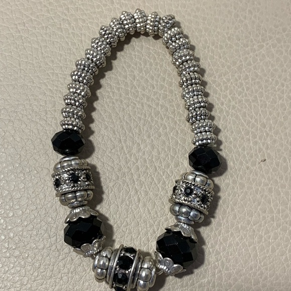 Set Of Two Black & Silver Beaded Bracelets - Picture 3 of 3